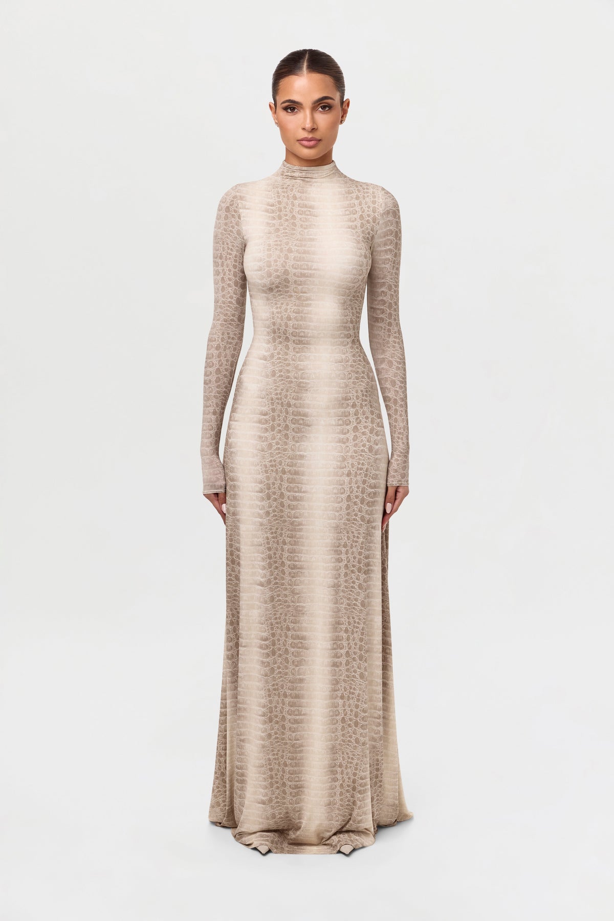 Bone Crocodile Naked Animal Print Maxi Dress