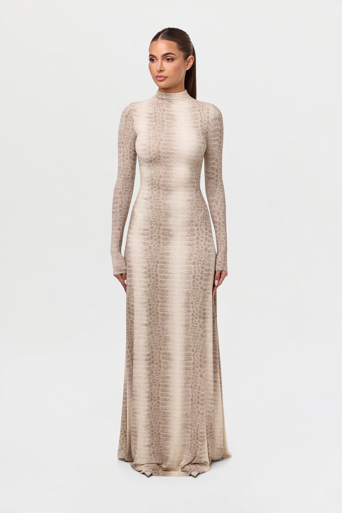 Bone Crocodile Naked Animal Print Maxi Dress
