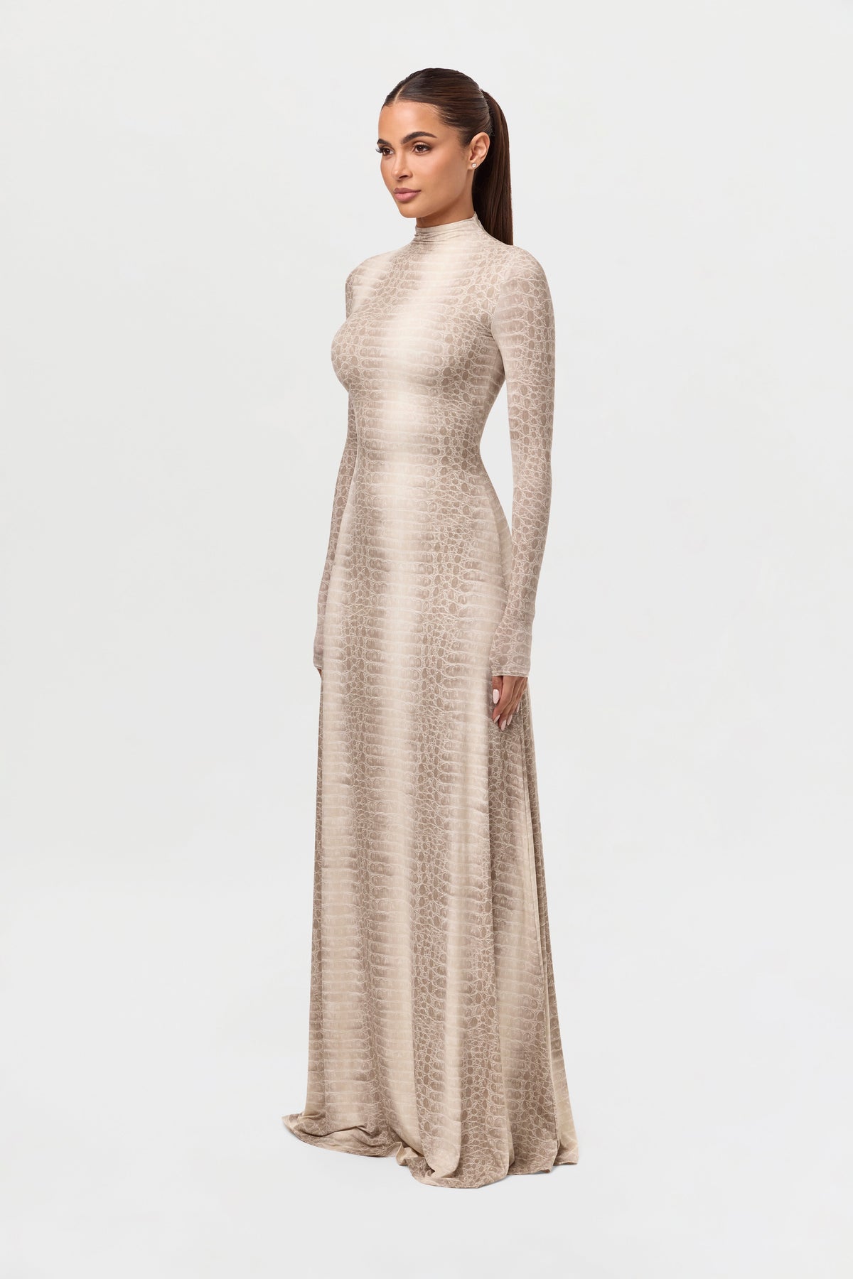 Bone Crocodile Naked Animal Print Maxi Dress