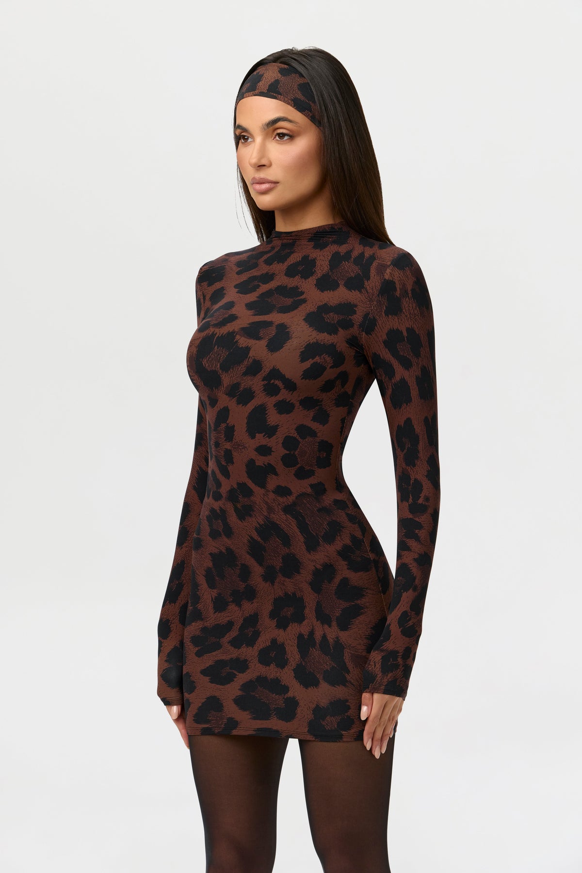 Dark Leopard Naked Animal Print Mini Dress