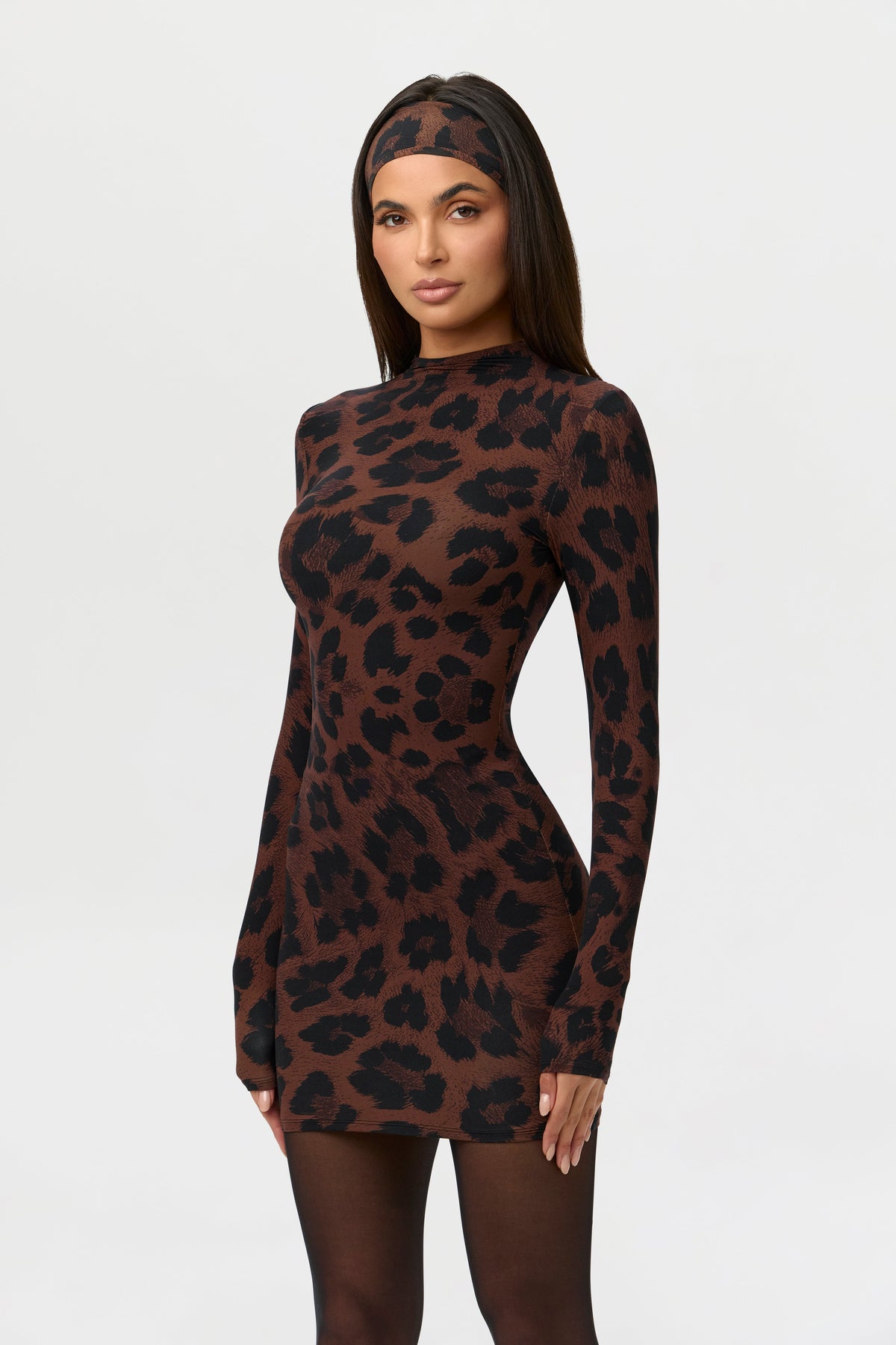 Dark Leopard Naked Animal Print Mini Dress
