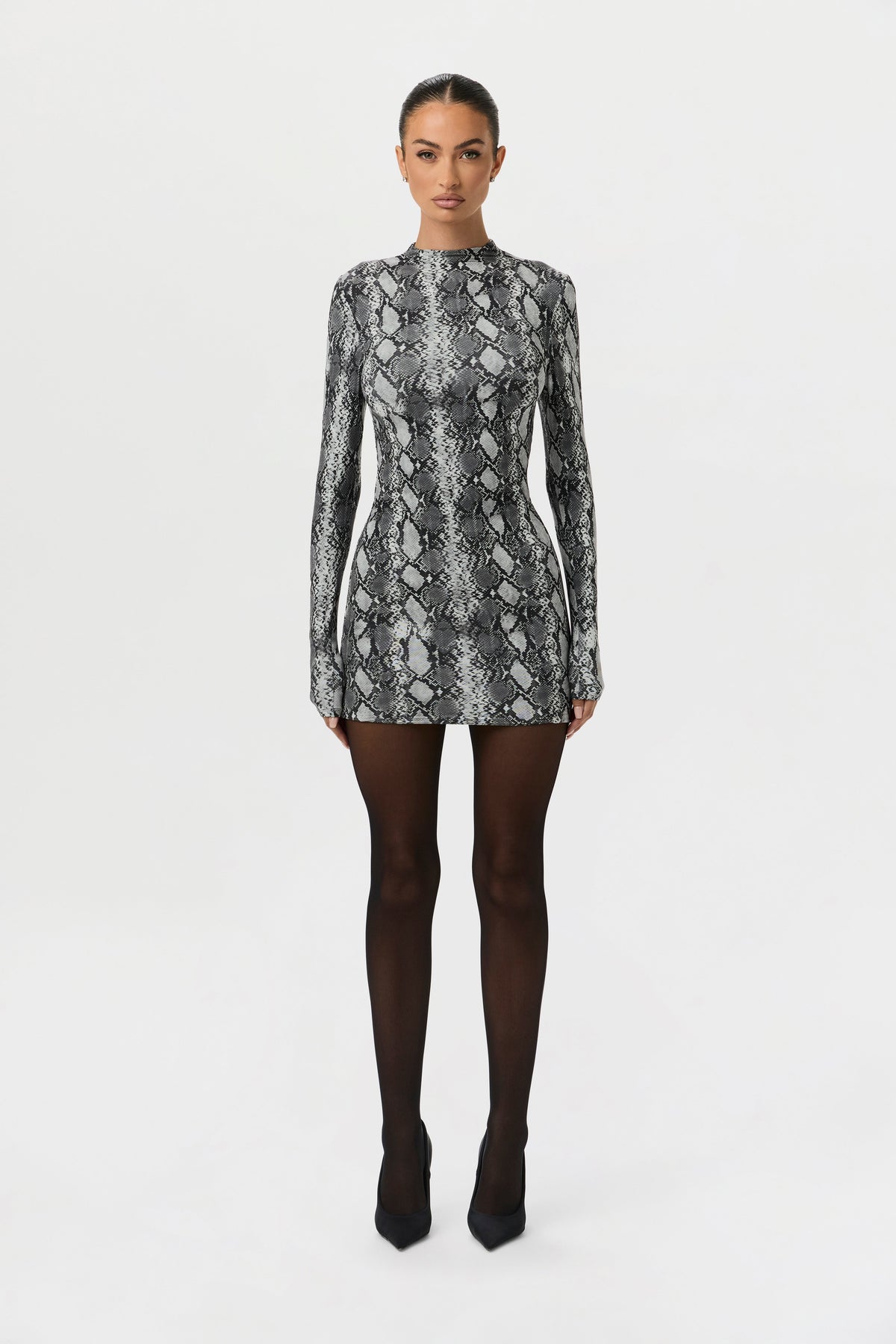 Grey Snakeskin Naked Animal Print Mini Dress