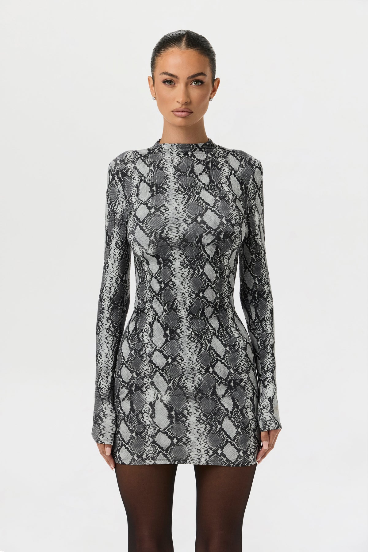 Grey Snakeskin Naked Animal Print Mini Dress