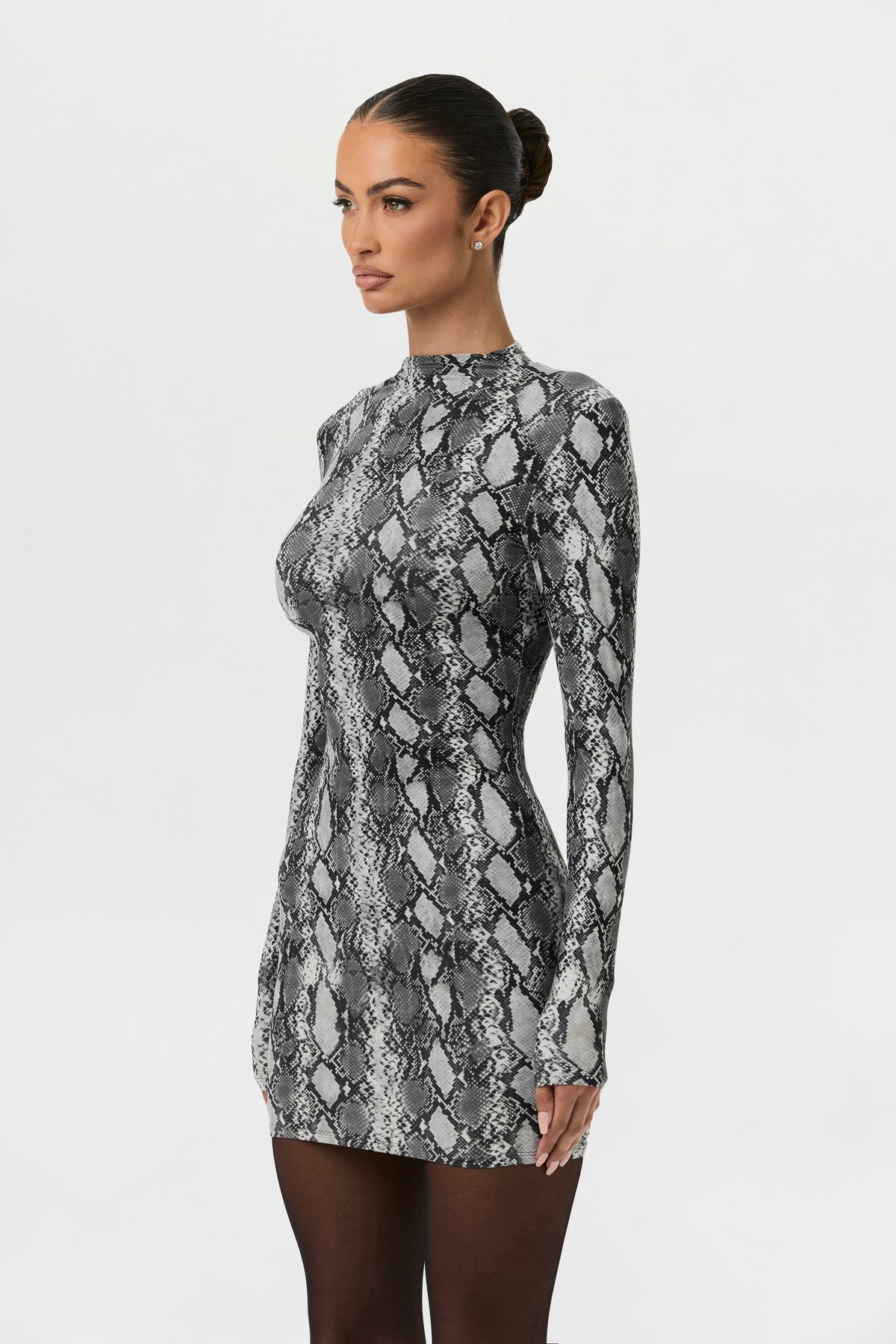Grey Snakeskin Naked Animal Print Mini Dress