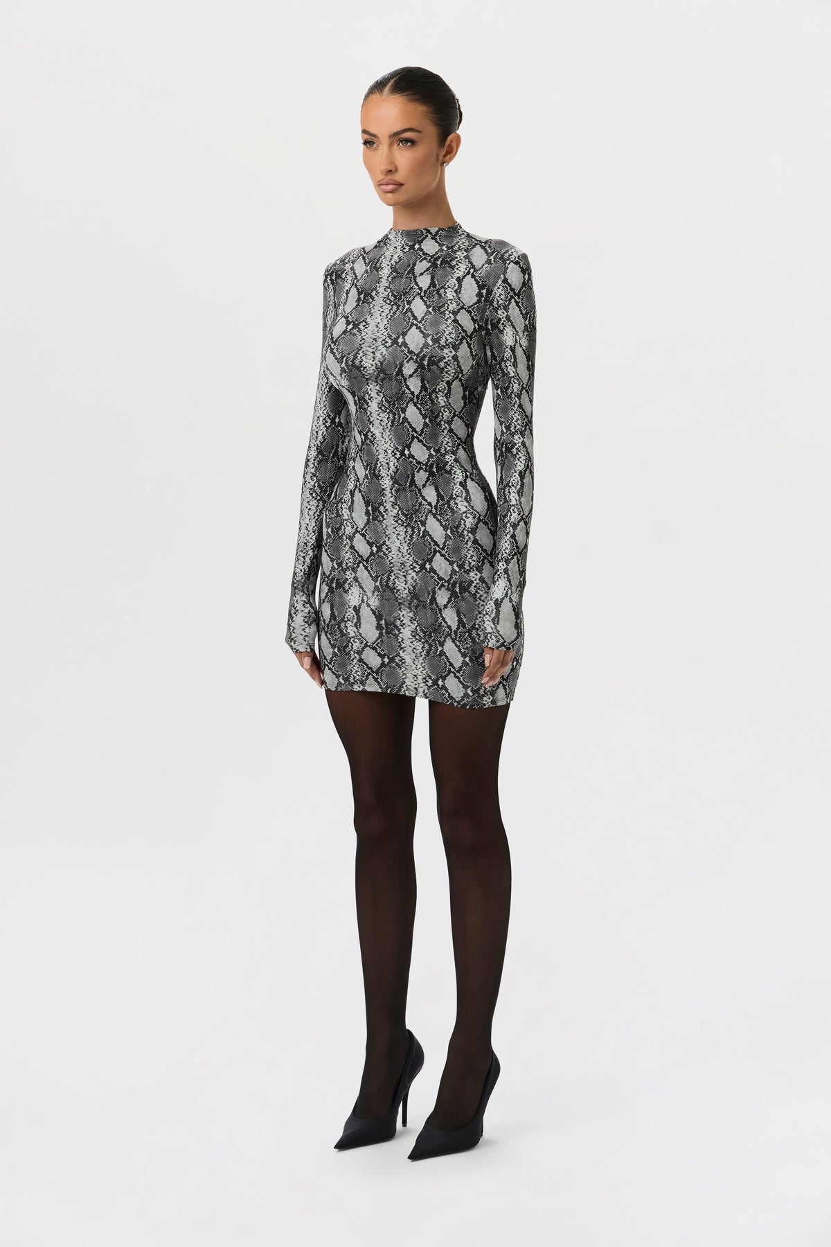 Grey Snakeskin Naked Animal Print Mini Dress