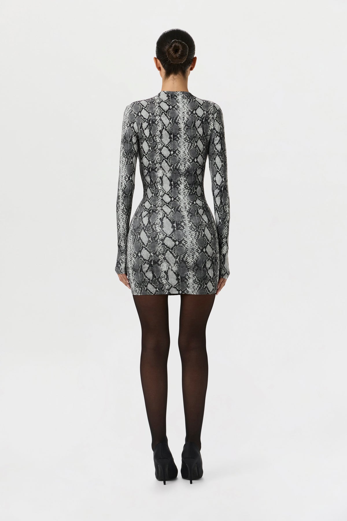 Grey Snakeskin Naked Animal Print Mini Dress