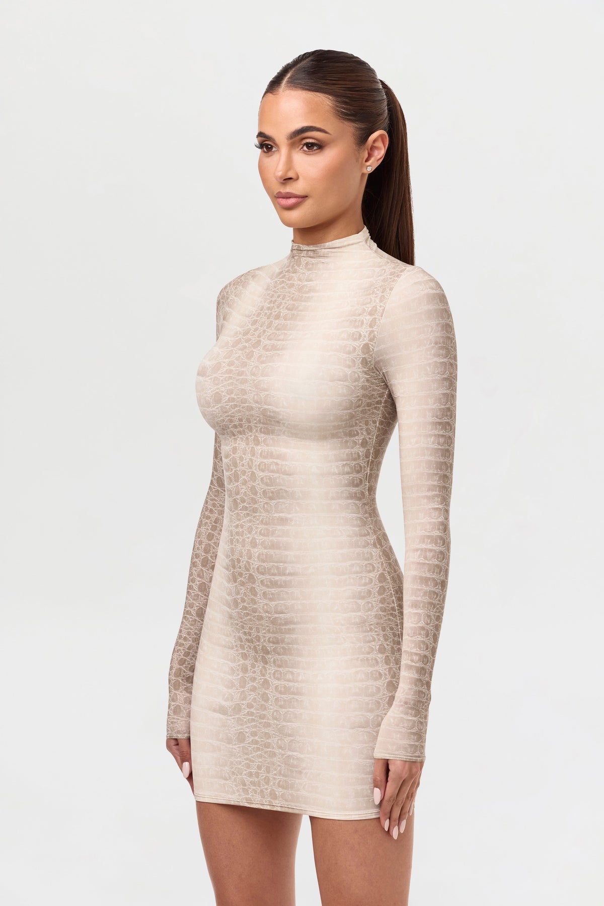 Bone Crocodile Naked Animal Print Mini Dress
