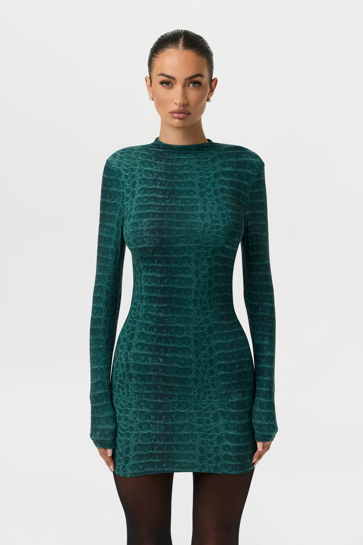 Emerald Croc Naked Animal Print Mini Dress