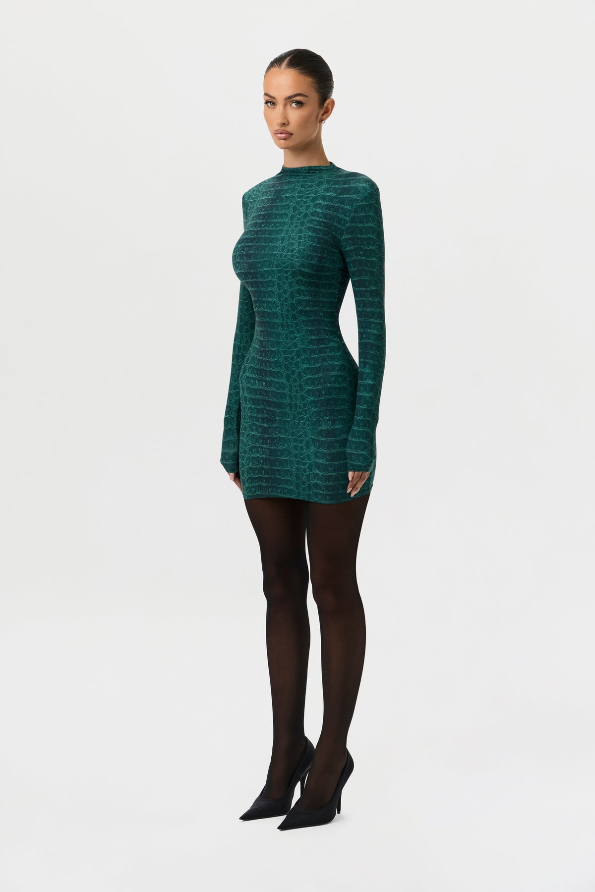 Emerald Croc Naked Animal Print Mini Dress
