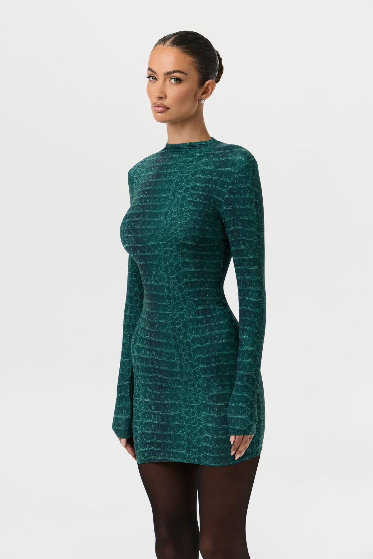 Emerald Croc Naked Animal Print Mini Dress