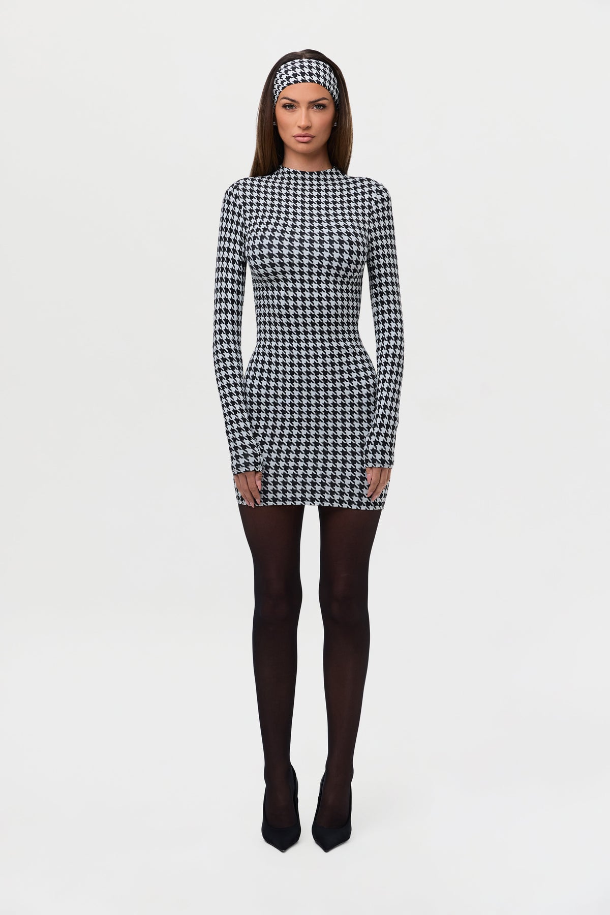 Houndstooth Black/White Naked Animal Print Mini Dress