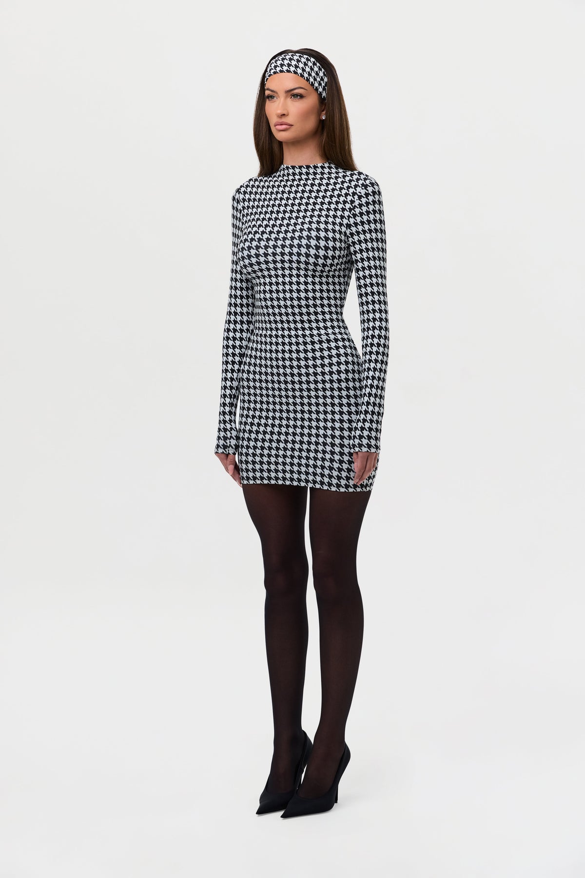 Houndstooth Black/White Naked Animal Print Mini Dress
