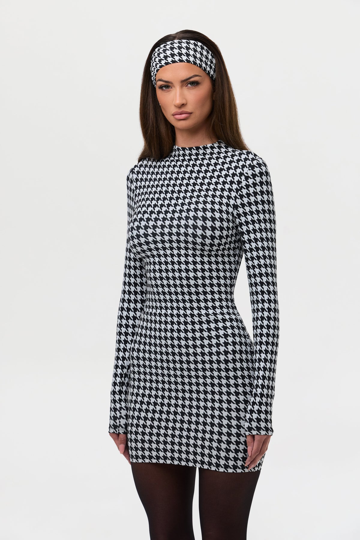 Houndstooth Black/White Naked Animal Print Mini Dress