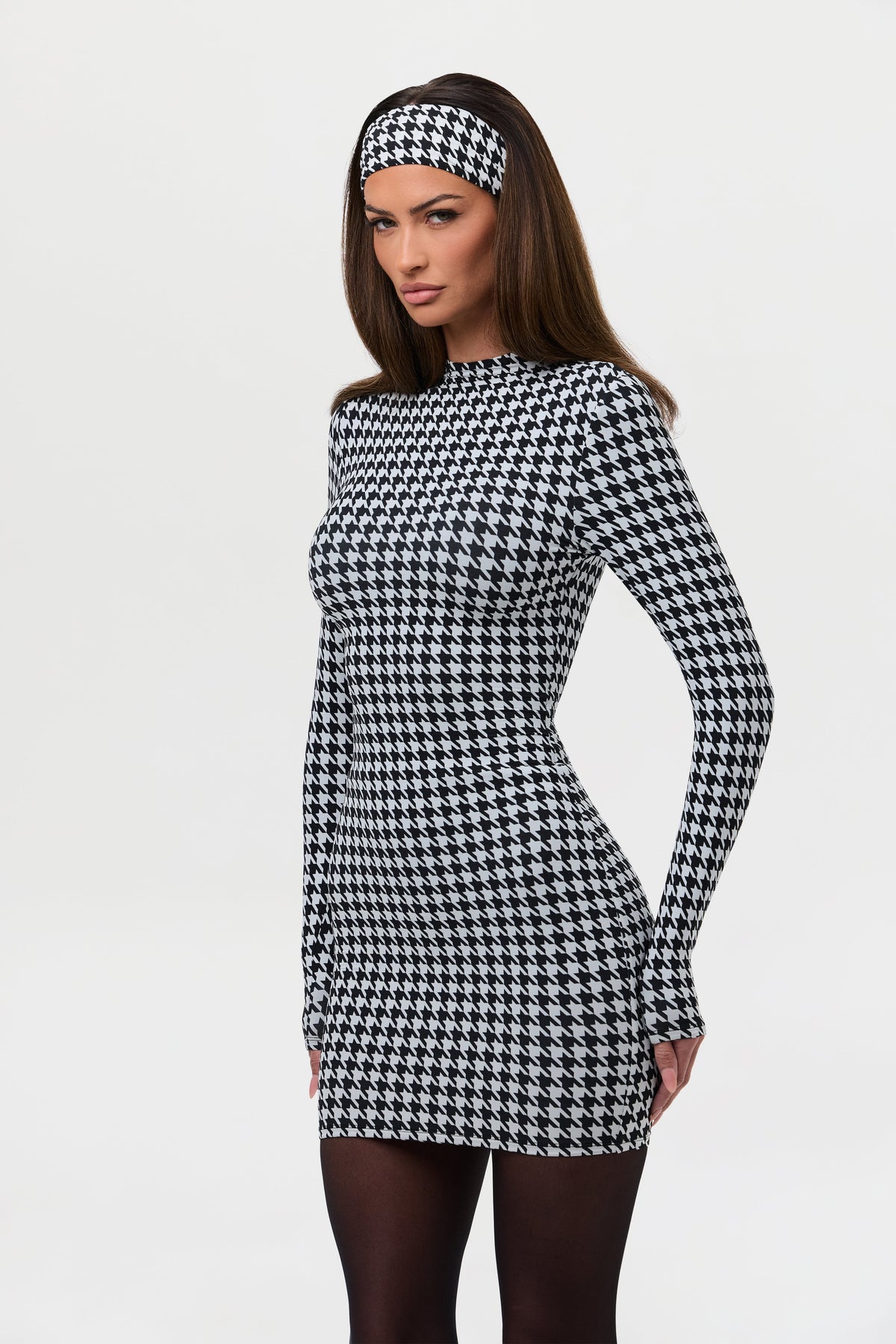 Houndstooth Black/White Naked Animal Print Mini Dress