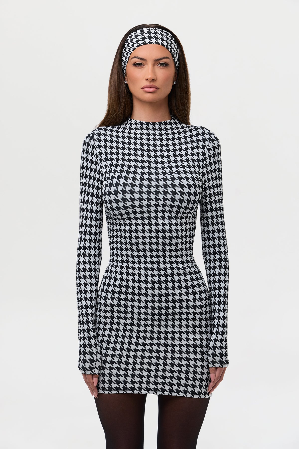 Houndstooth Black/White Naked Animal Print Mini Dress
