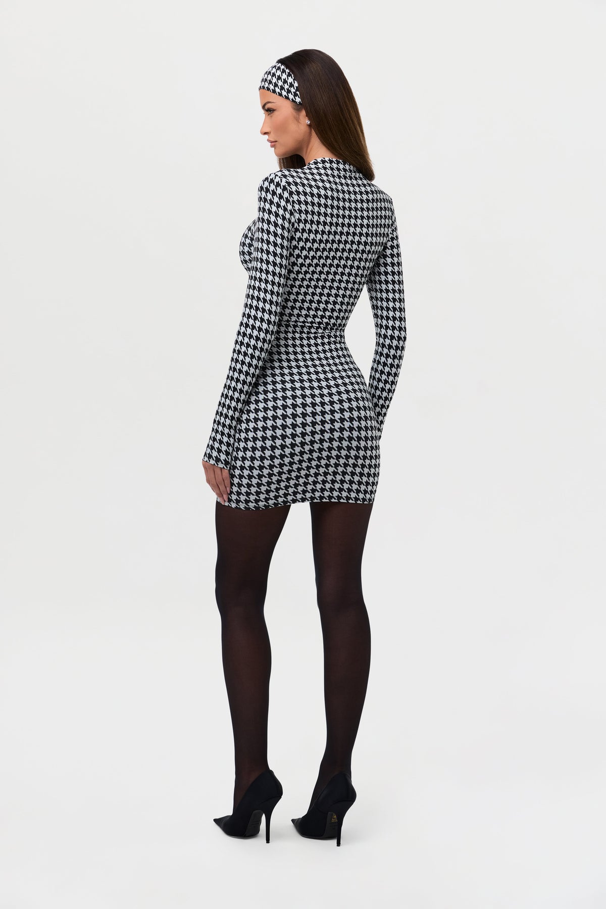 Houndstooth Black/White Naked Animal Print Mini Dress