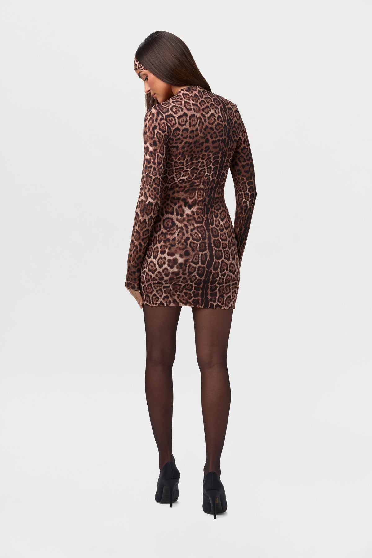 Brown Leopard Naked Animal Print Mini Dress