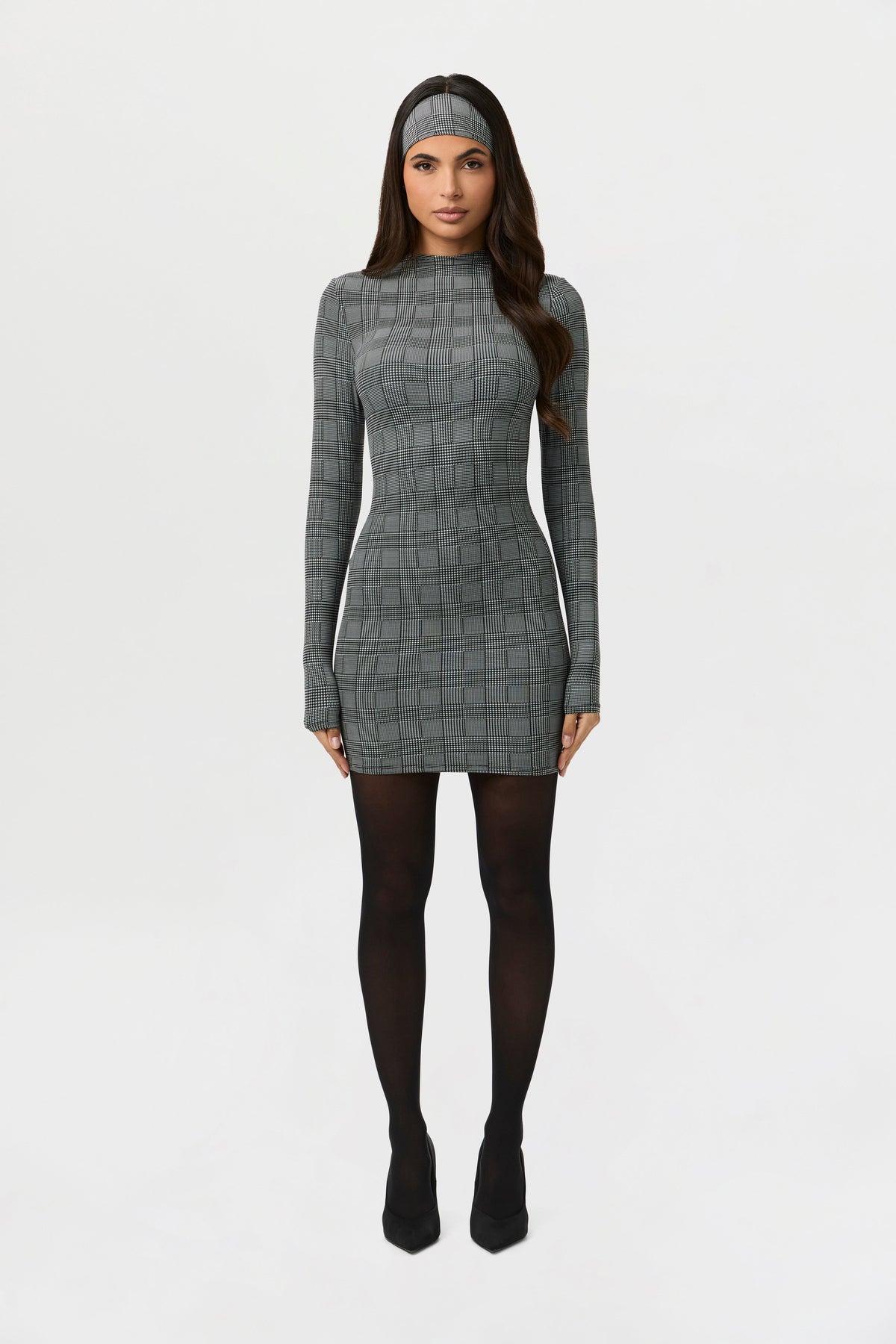 Houndstooth Plaid Naked Animal Print Mini Dress