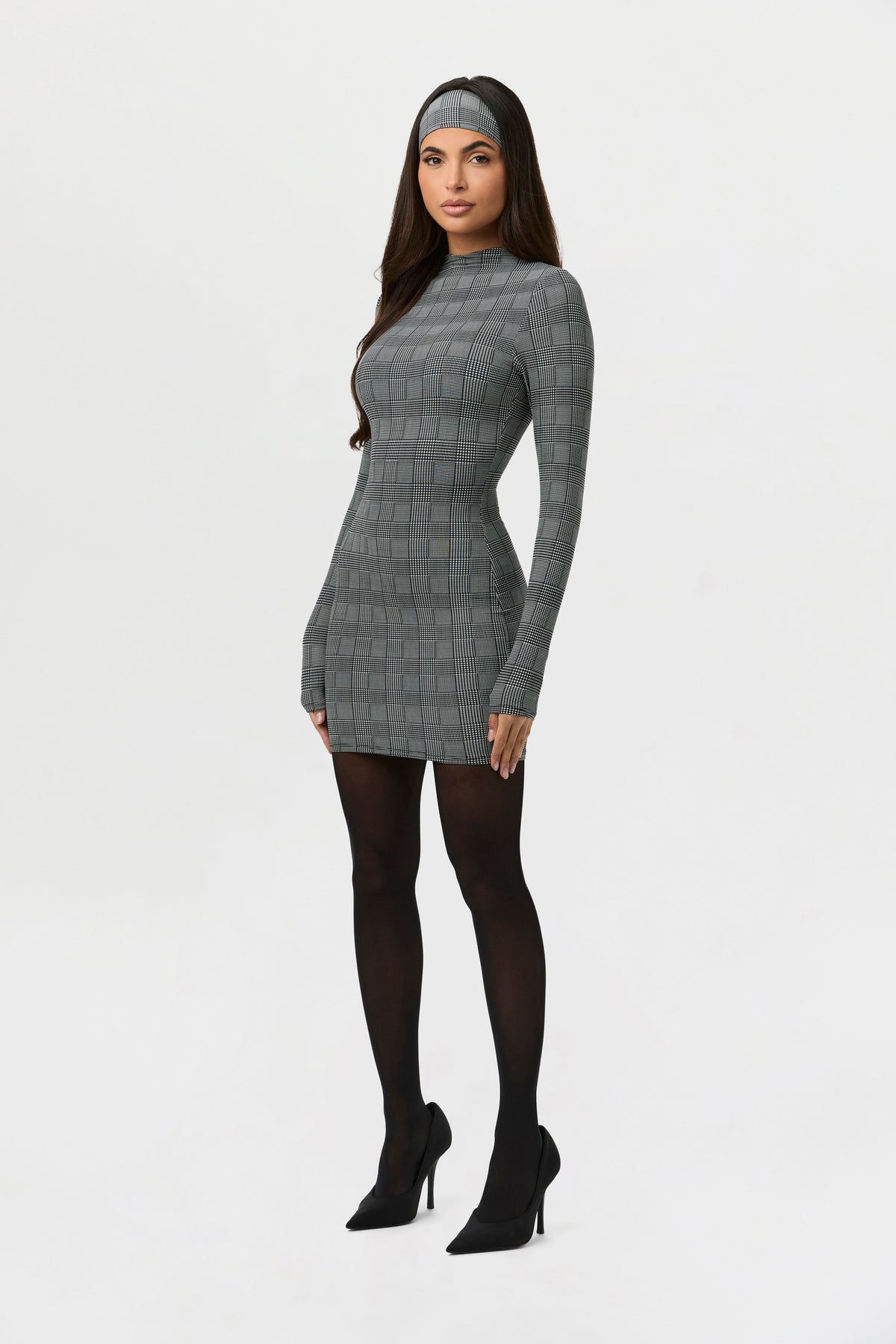 Houndstooth Plaid Naked Animal Print Mini Dress