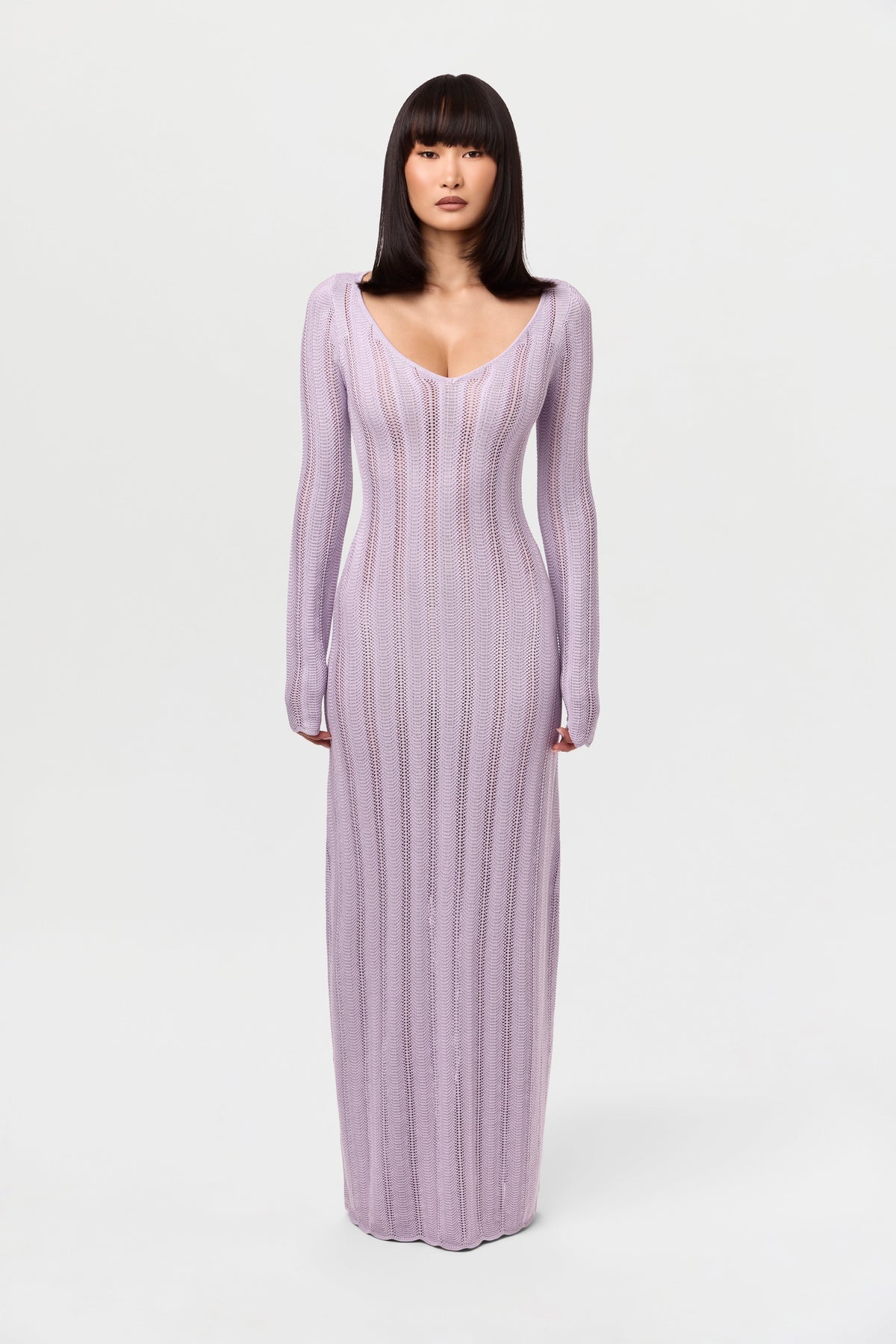 Lavender Knit V-Neck Maxi Dress