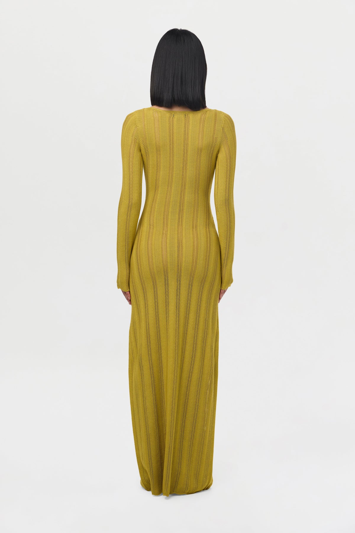 Chartreuse Knit V-Neck Maxi Dress