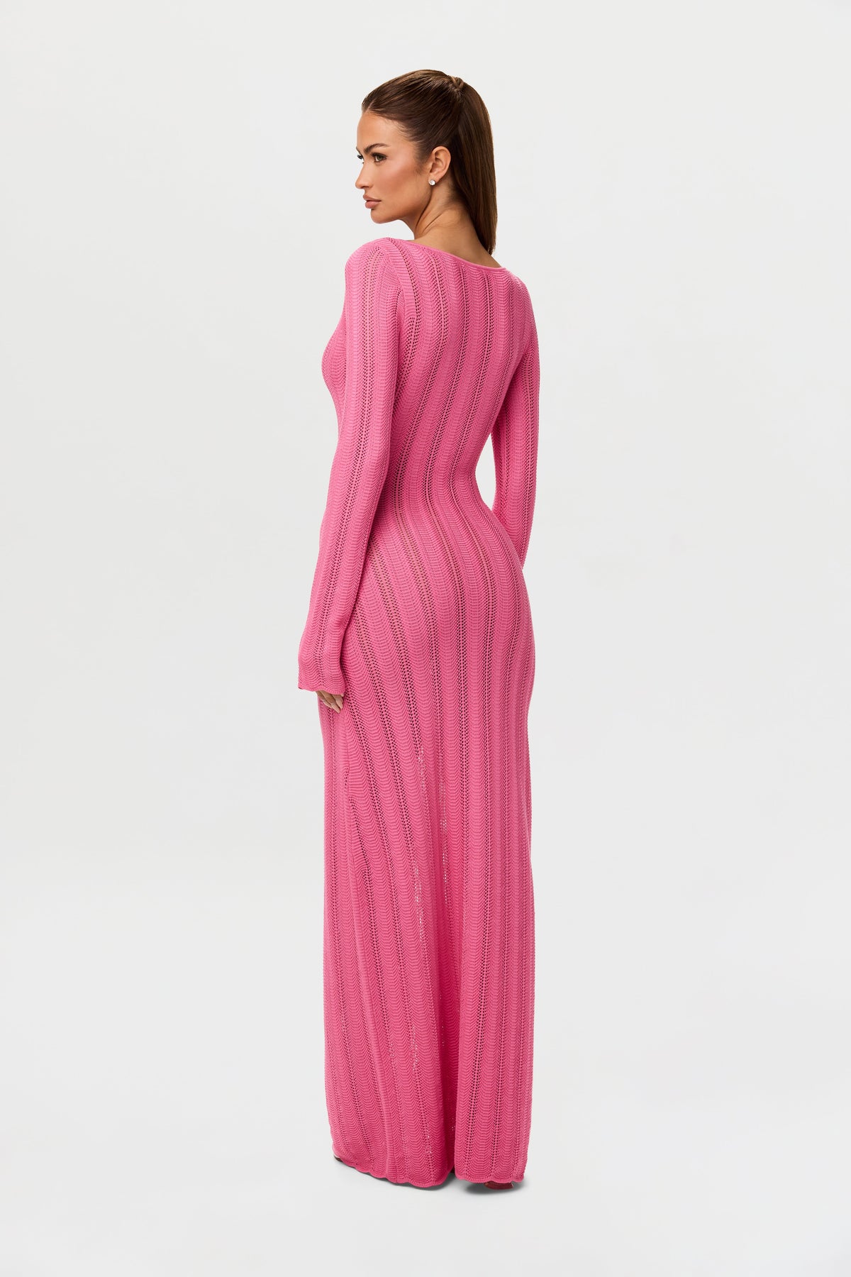 Pink Knit V-Neck Maxi Dress