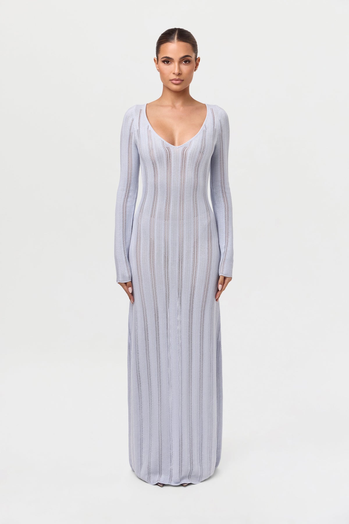 Baby Blue Knit V-Neck Maxi Dress