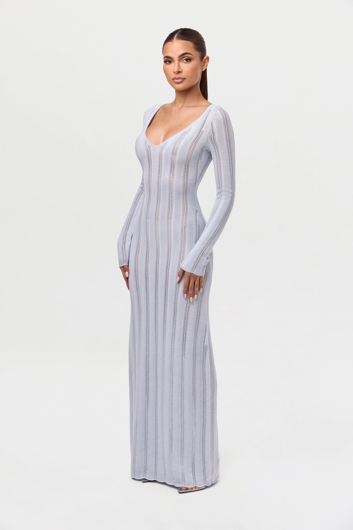 Baby Blue Knit V-Neck Maxi Dress