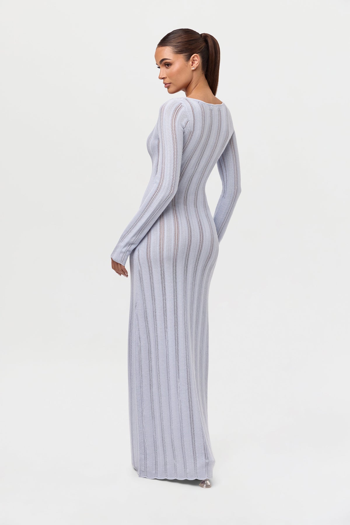 Baby Blue Knit V-Neck Maxi Dress