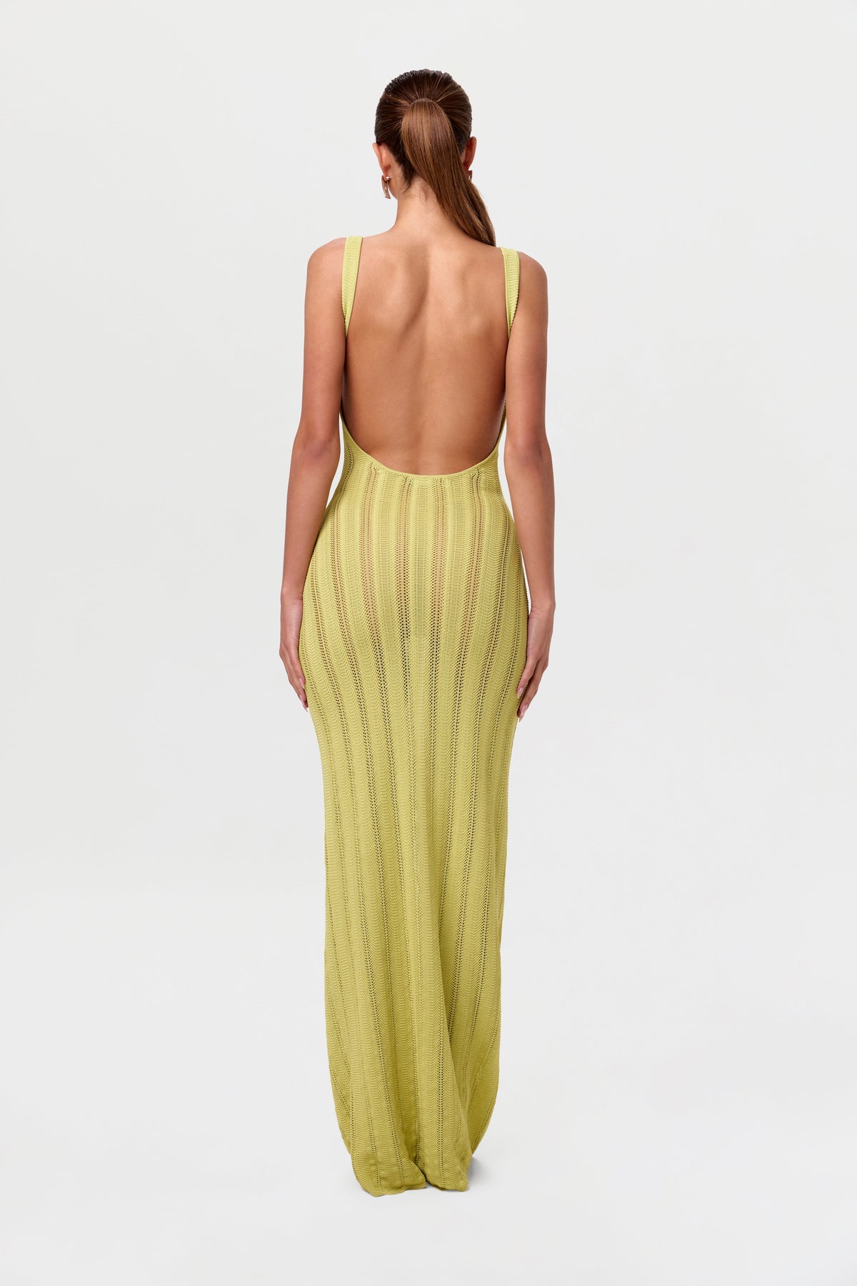 Chartreuse Knit Open Back Maxi Dress