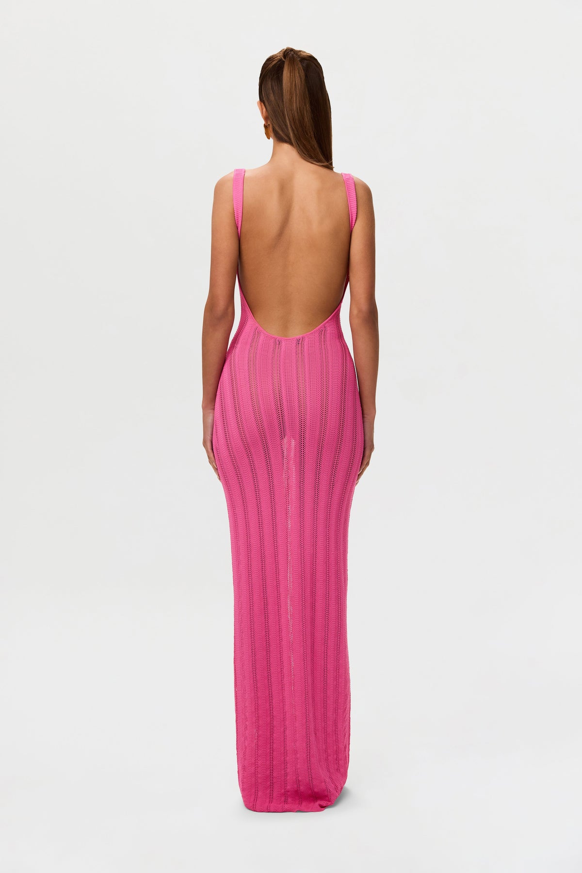 Pink Knit Open Back Maxi Dress