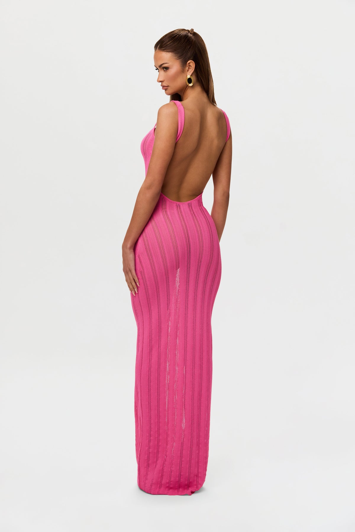Pink Knit Open Back Maxi Dress