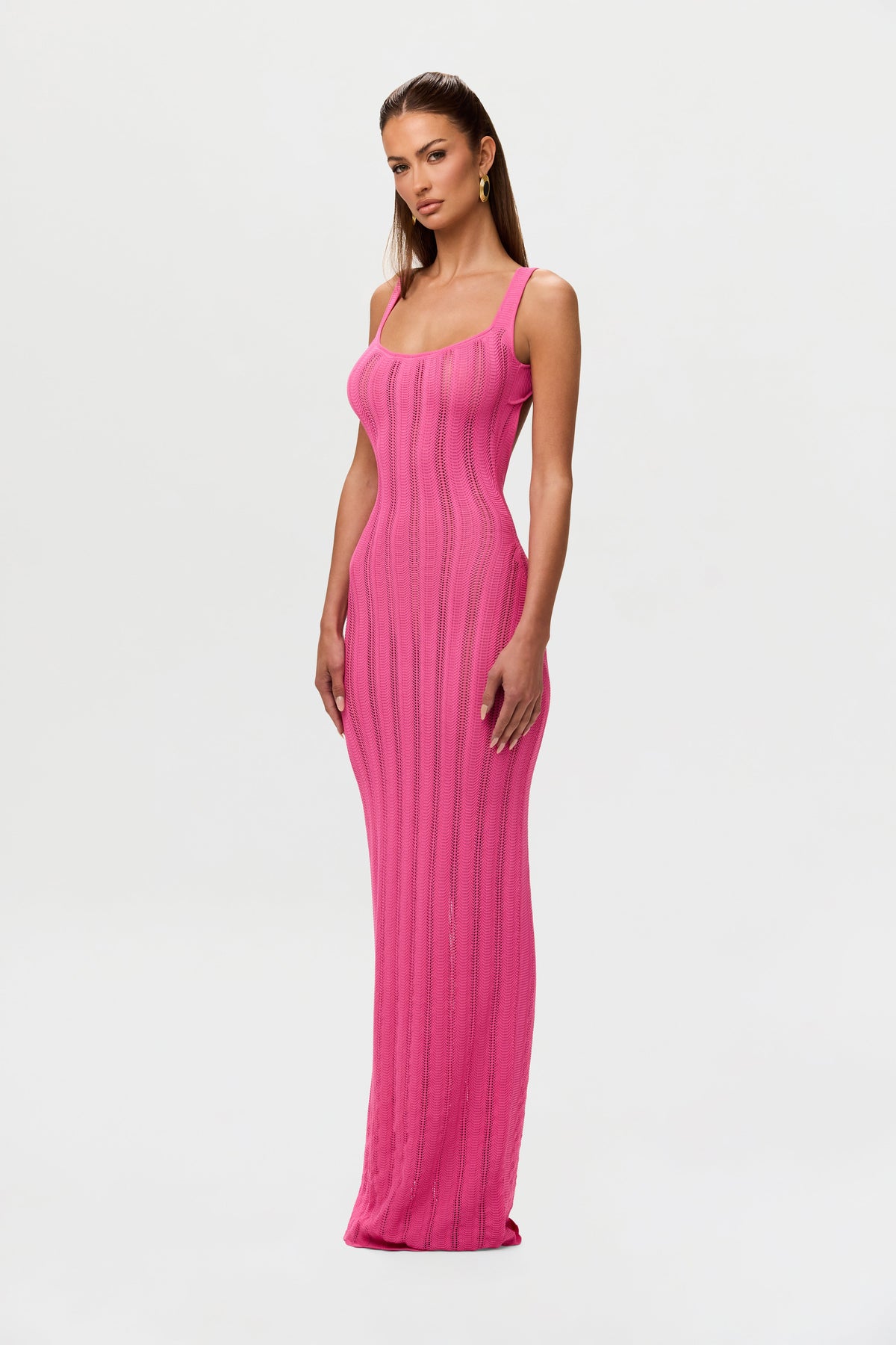 Pink Knit Open Back Maxi Dress