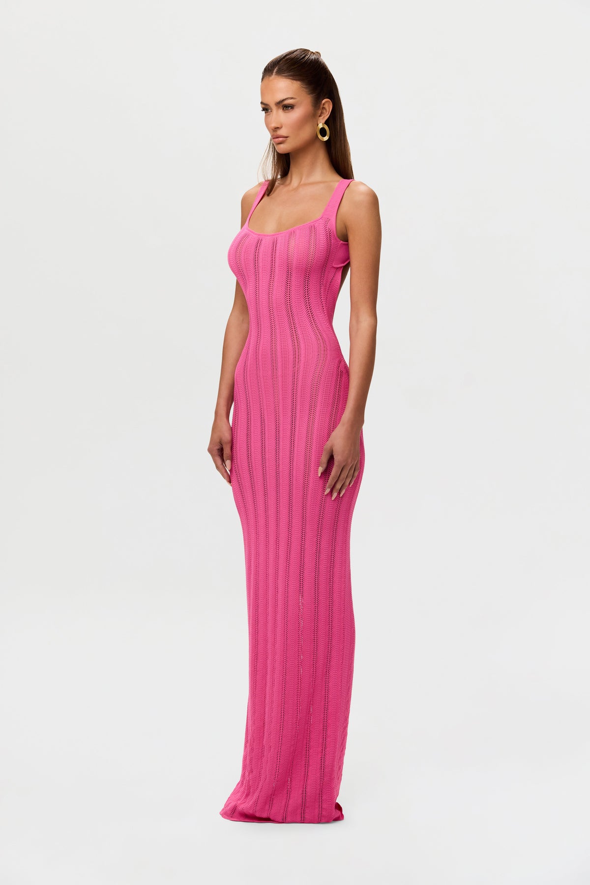 Pink Knit Open Back Maxi Dress