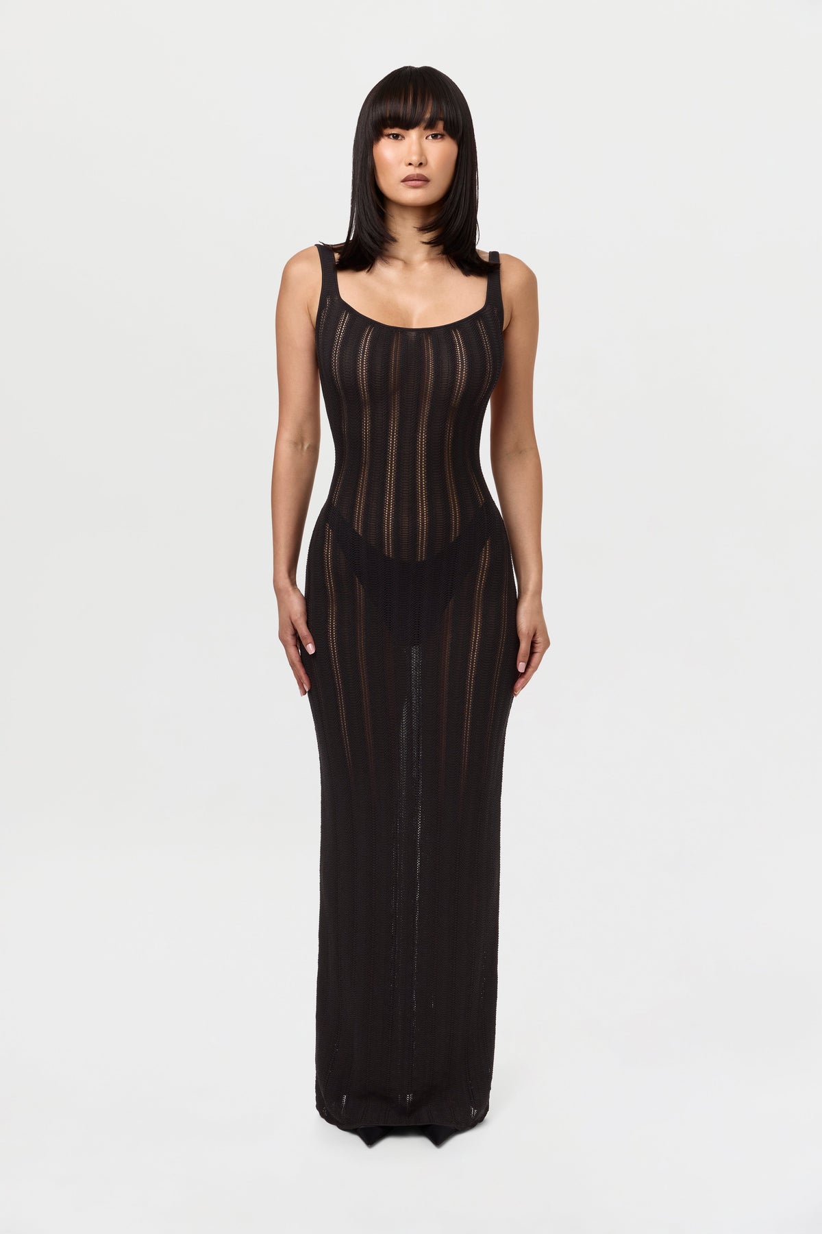 Black Knit Open Back Maxi Dress