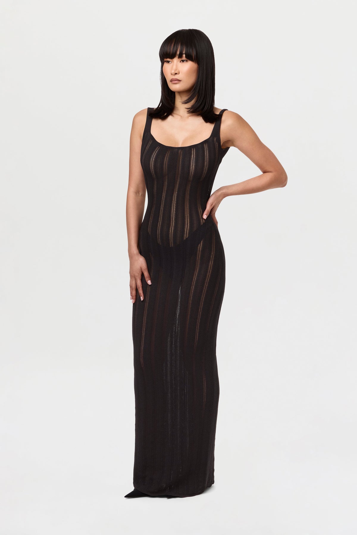 Black Knit Open Back Maxi Dress
