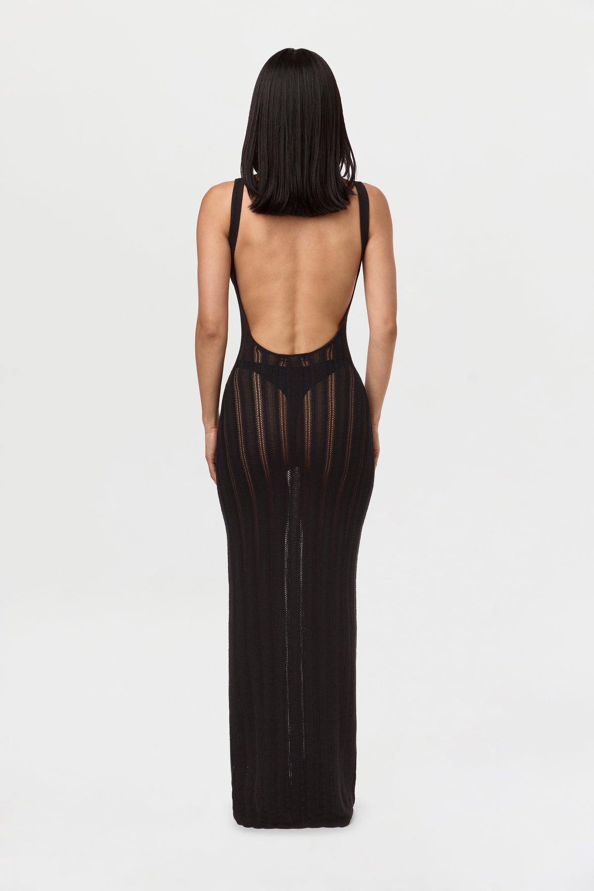 Black Knit Open Back Maxi Dress
