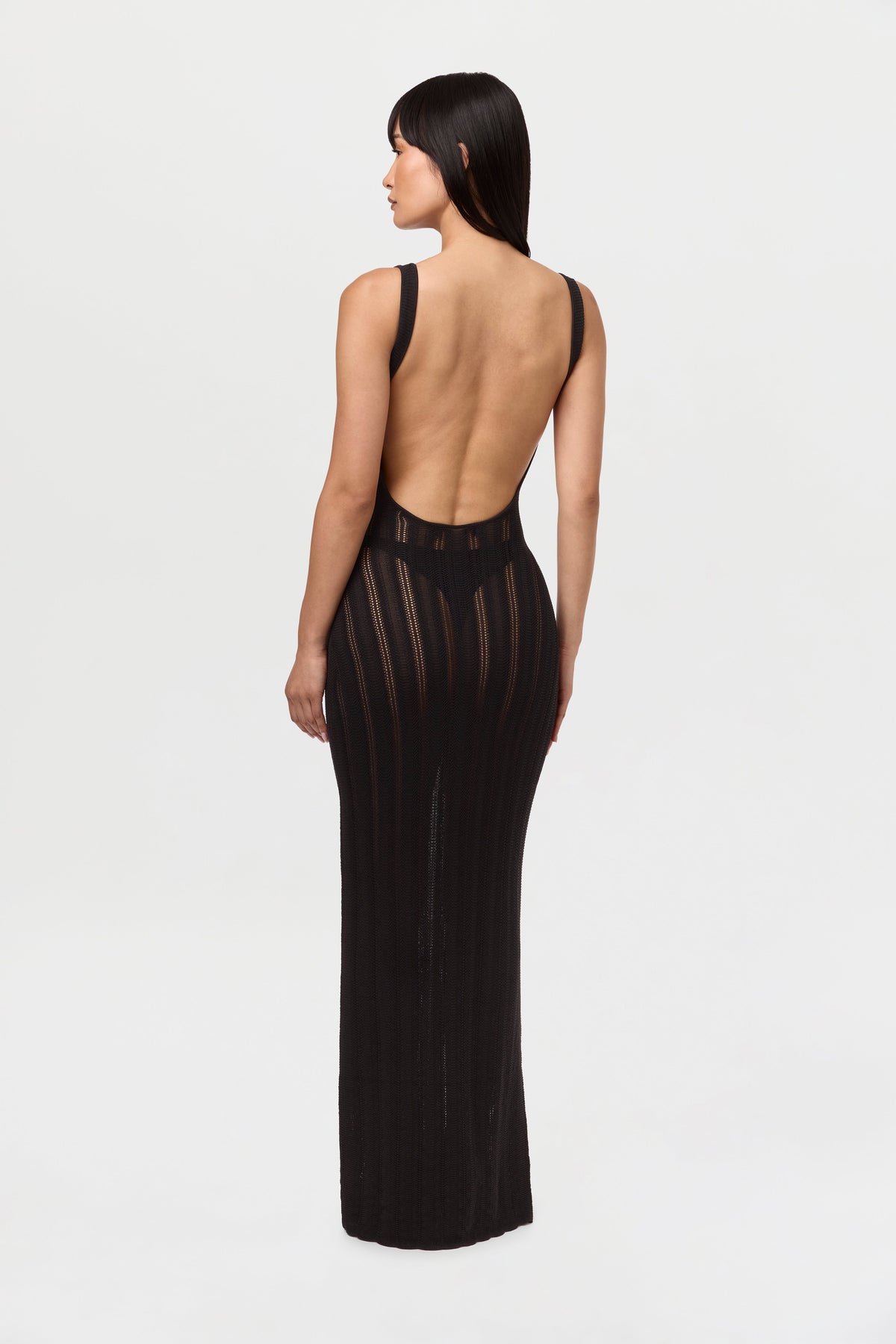 Black Knit Open Back Maxi Dress