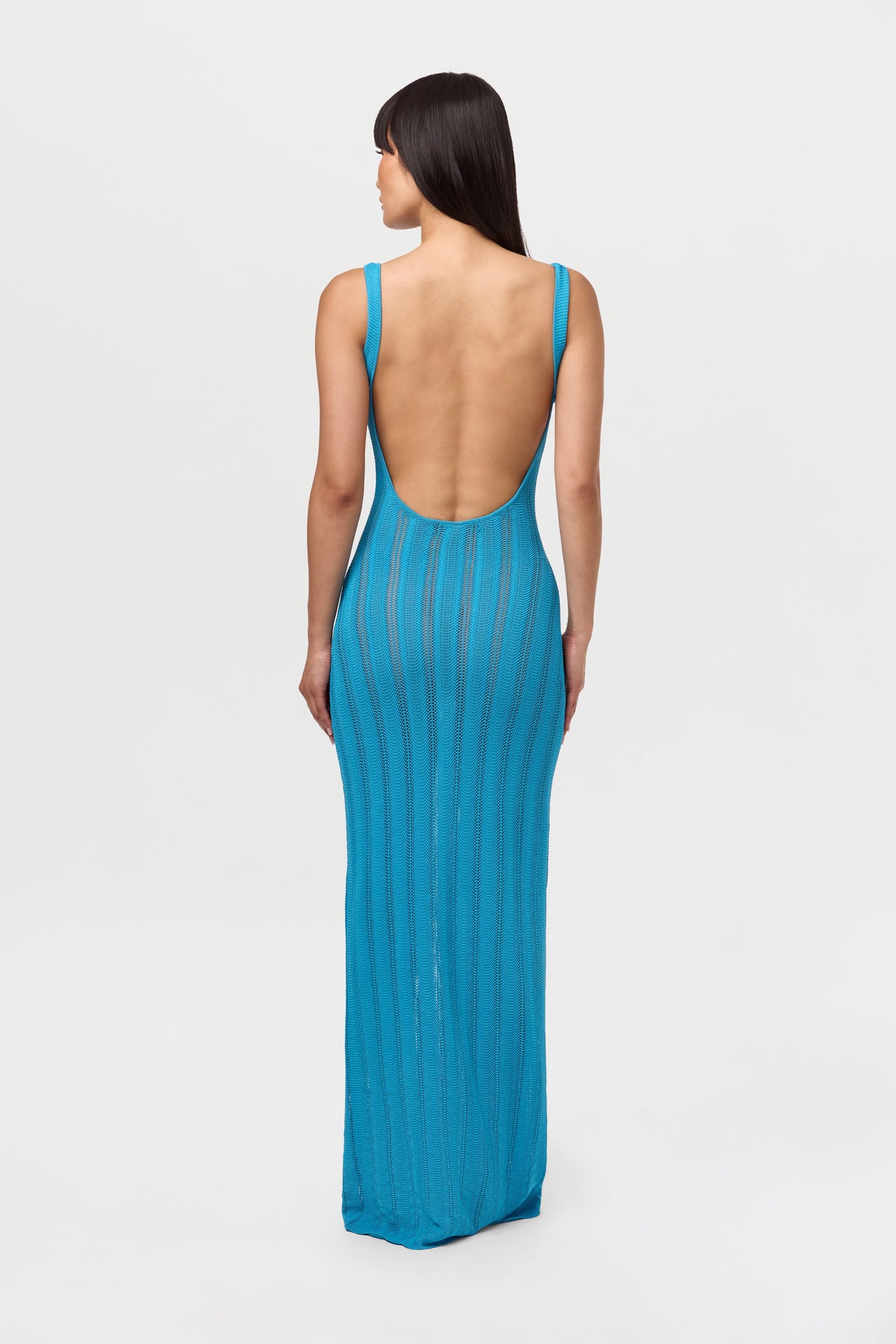 Mediterranean Blue Knit Open Back Maxi Dress
