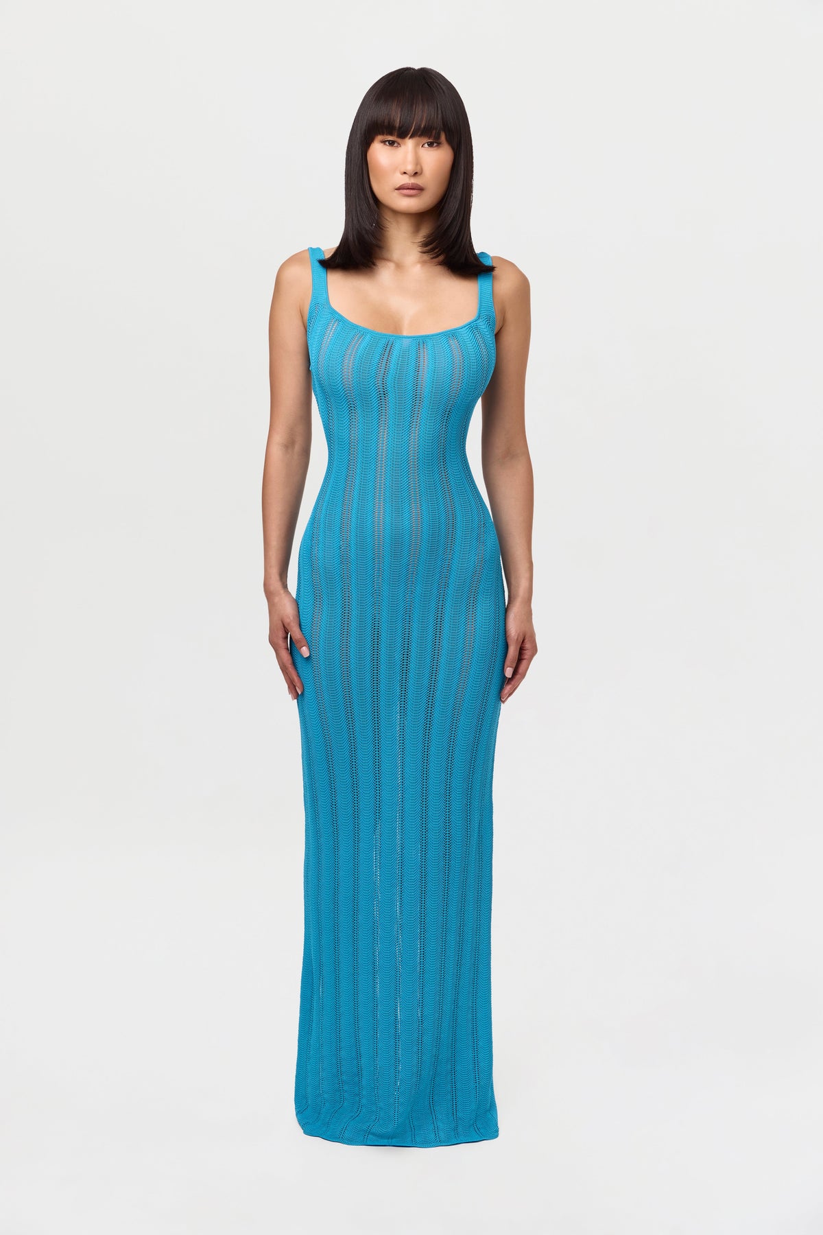 Mediterranean Blue Knit Open Back Maxi Dress