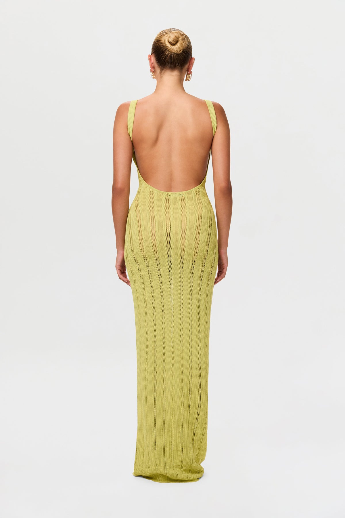Chartreuse Knit Open Back Maxi Dress