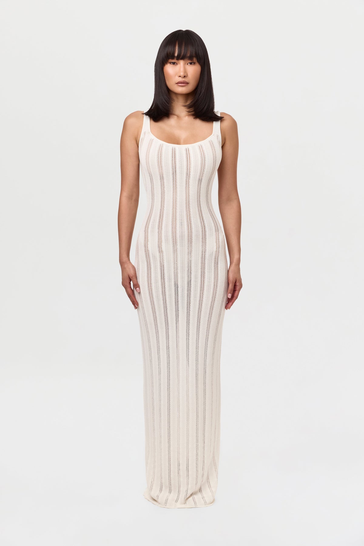 White Knit Open Back Maxi Dress