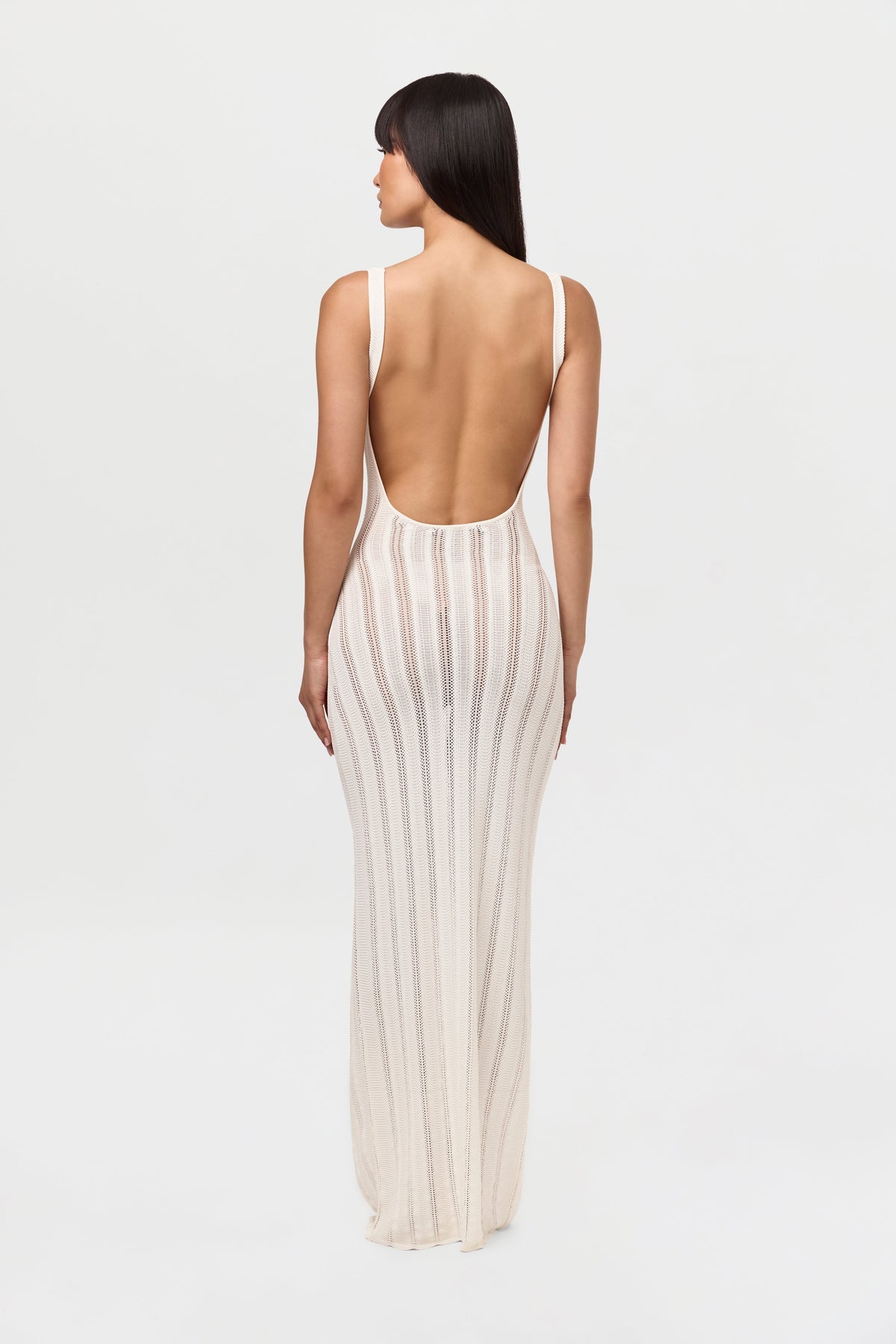 White Knit Open Back Maxi Dress