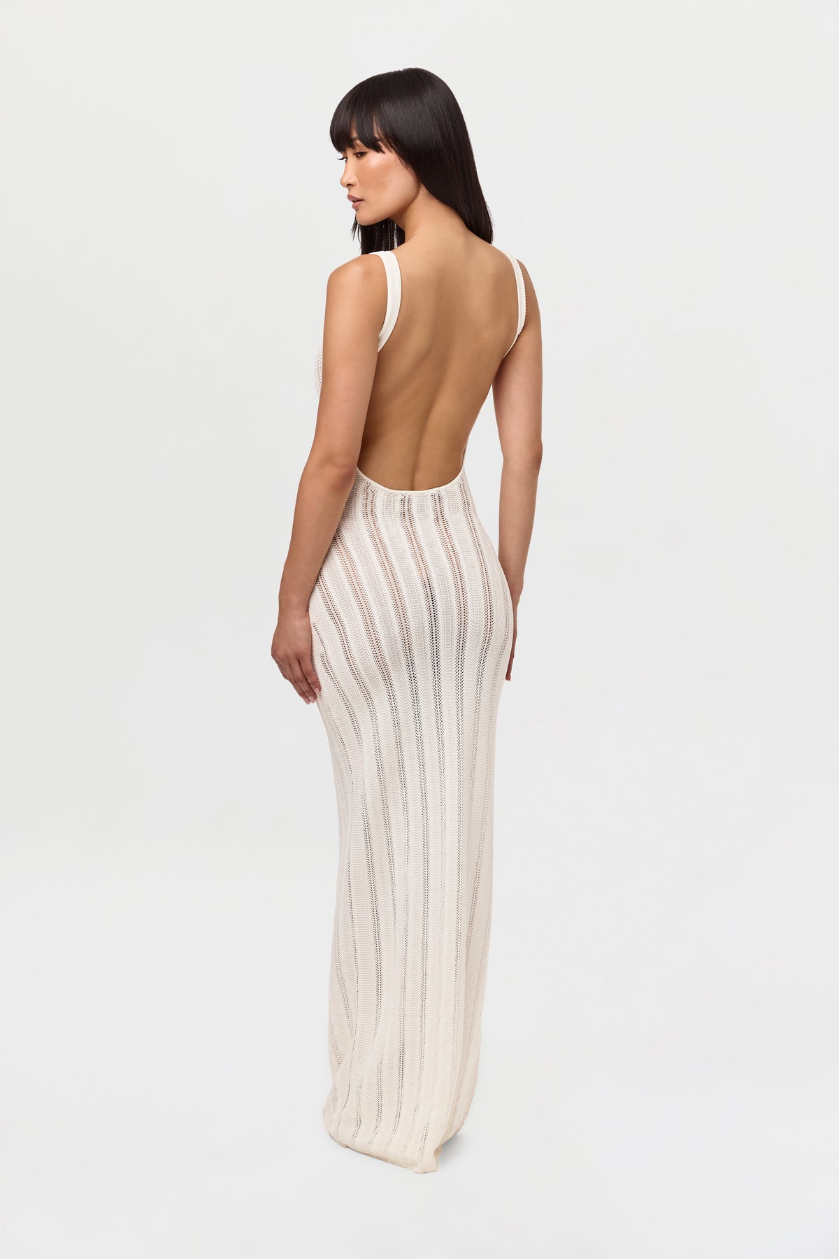 White Knit Open Back Maxi Dress