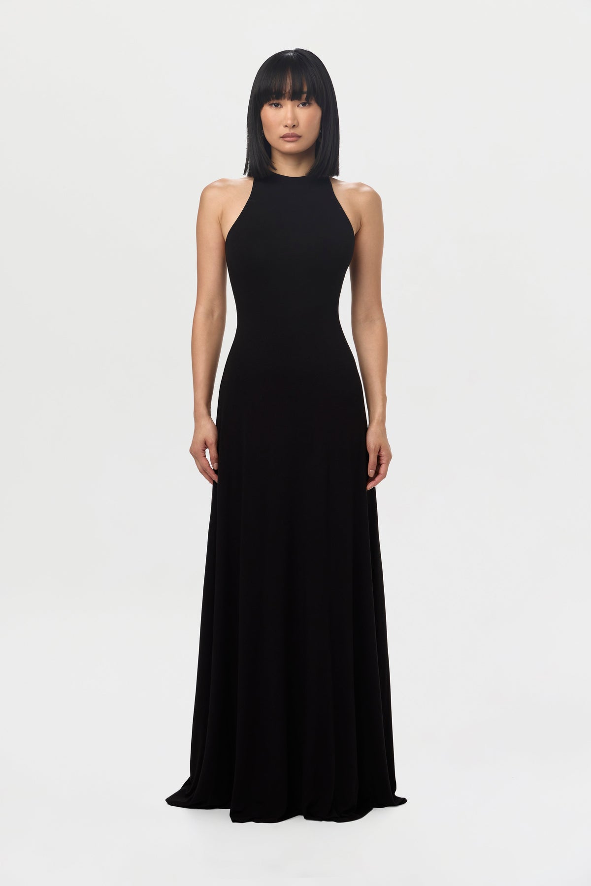 Black Smooth Racerback Flare Maxi Dress