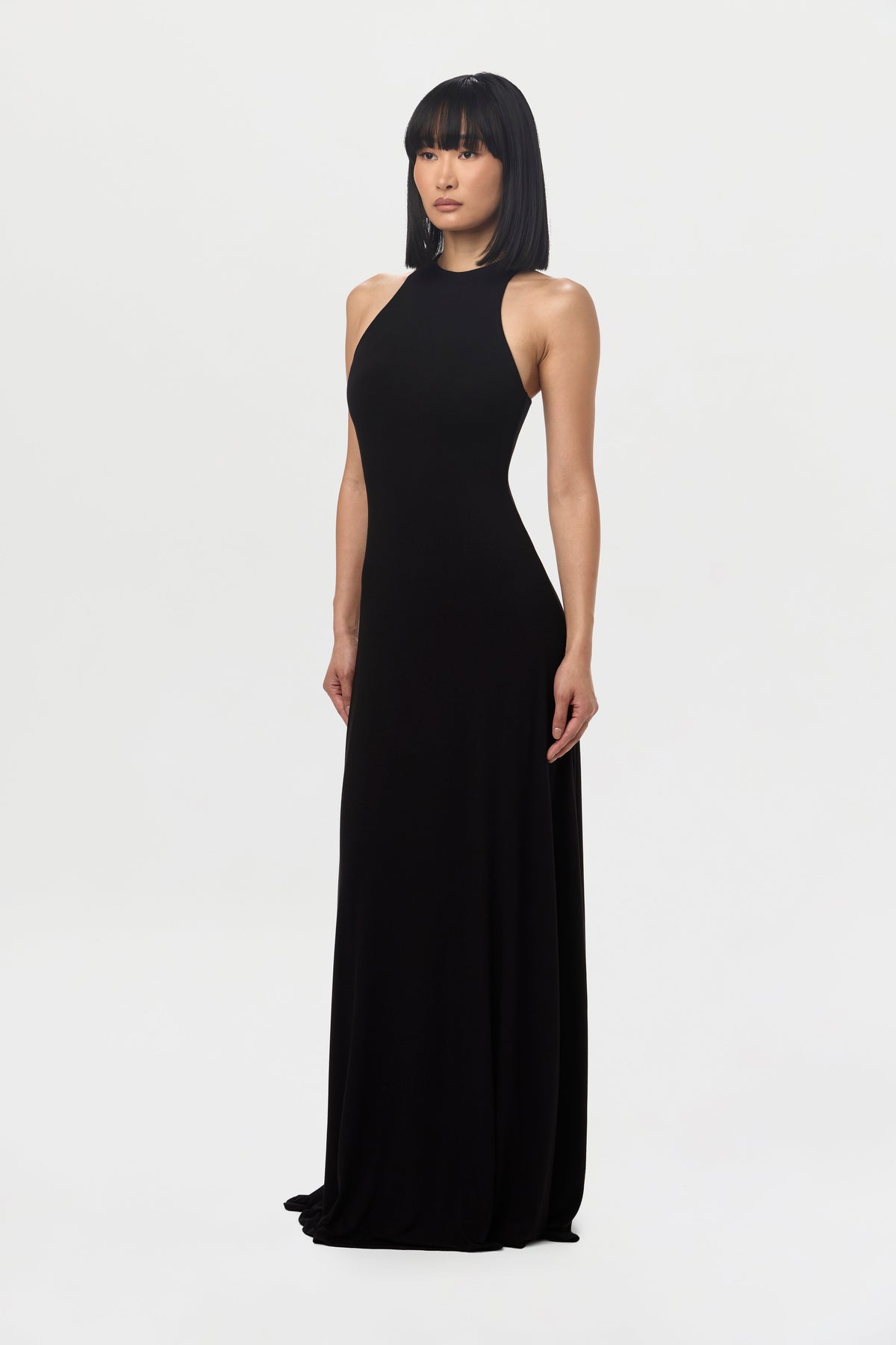 Black Smooth Racerback Flare Maxi Dress