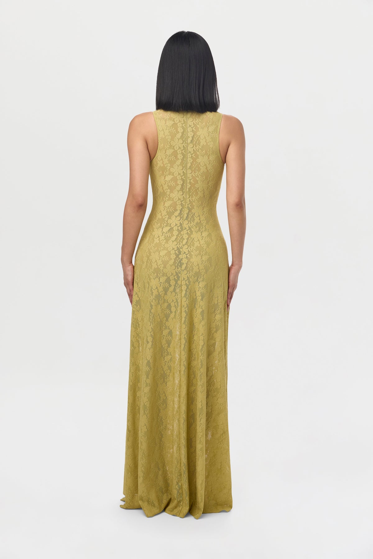 Chartruese Stretch Lace Sleeveless Maxi Dress