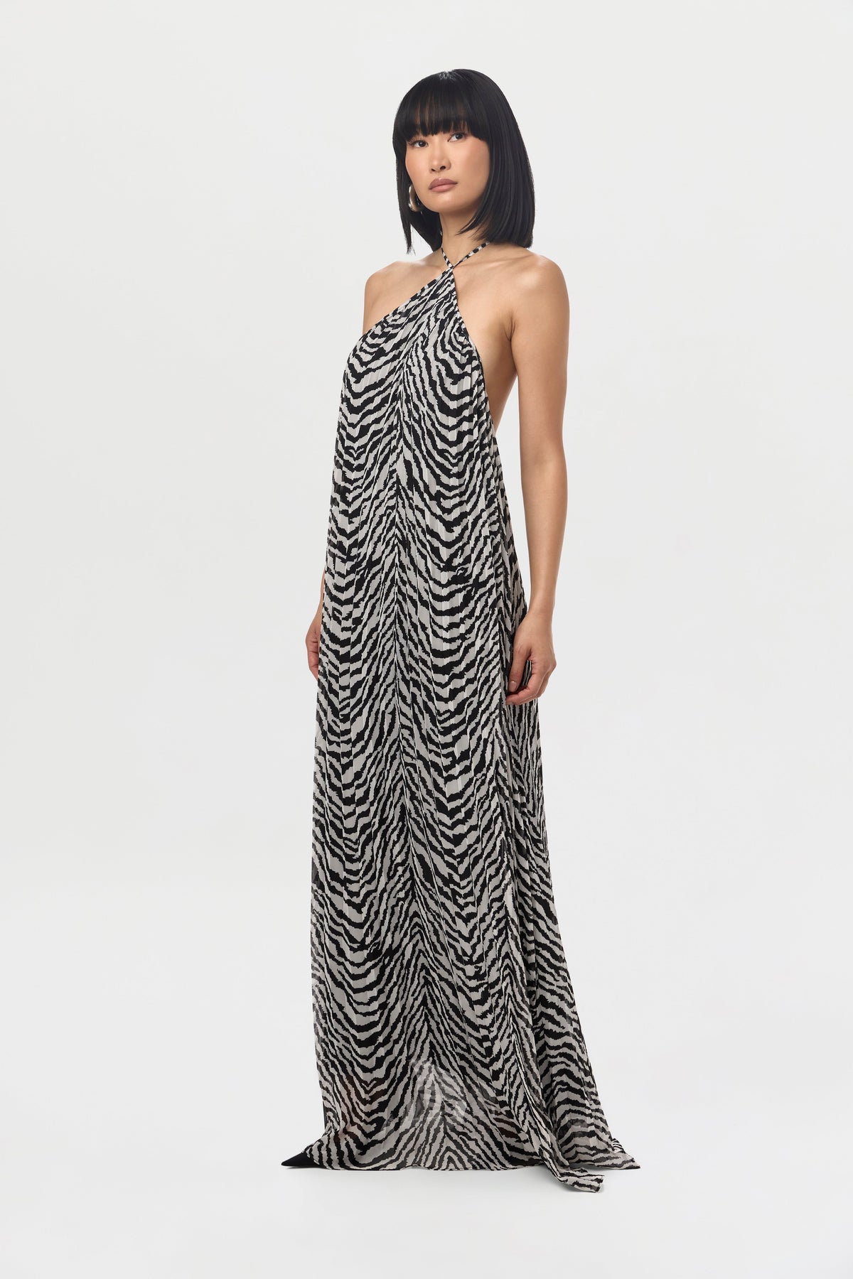Zebra White Black Chiffon Animal Print Mini Dress