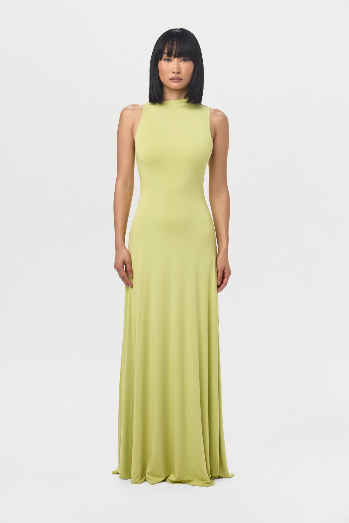 Chartruese Smooth Sleeveless A-Line Maxi Dress