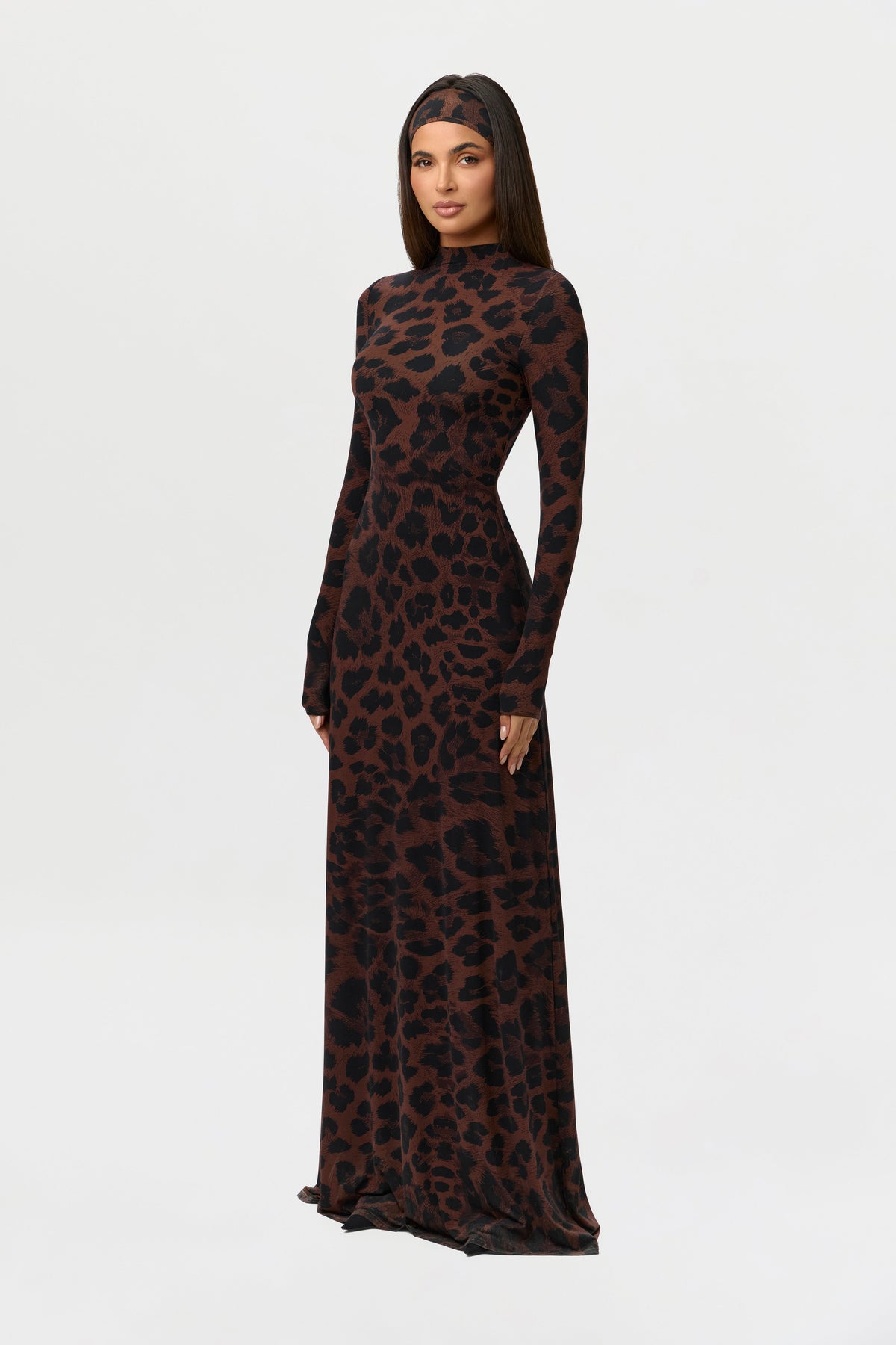 Dark Leopard Naked Animal Print Maxi Dress